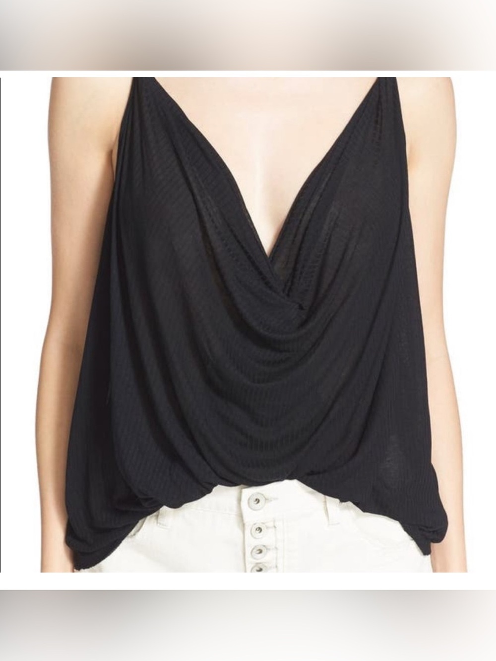 Free People Bulls Eye Twist Front Black Tank Women Size L NWT